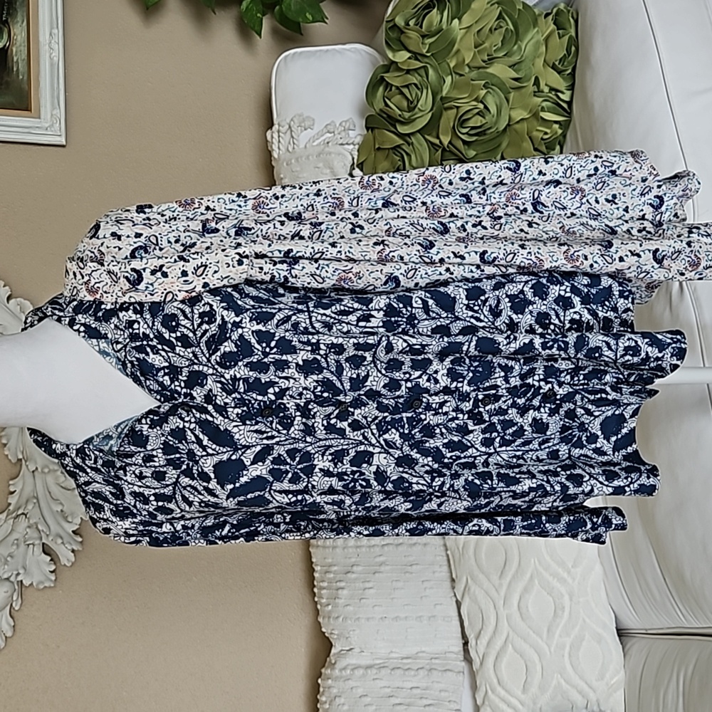 Lot of Two Floral Ann Taylor Silky Blouses Size L